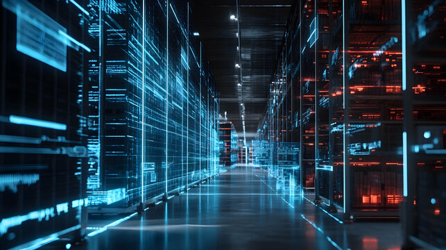 Modern Warehouse Using Innovative Technology, Automated Systems, and Digital Data Interfaces for Inventory. Generative AI