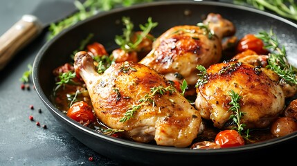 Fototapeta premium Chicken saute in a cooking pan waiting at the buffet