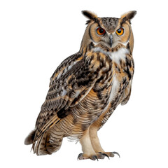 Naklejka premium A large owl is standing on a white background