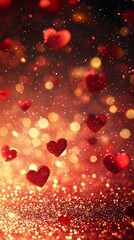 Obraz premium Romantic Glittering Hearts on Warm Sparkling Background - made with Generative AI