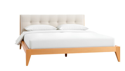 Modern Bed with Minimalist Design and Cozy Bedding in Neutral Tones On Transparent Background