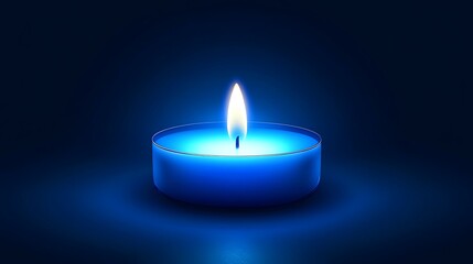 Single blue candle lit in dark background.