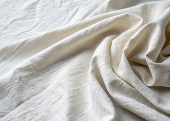 Crisp White Linen Fabric Texture Background with Copy Space for Design Projects
