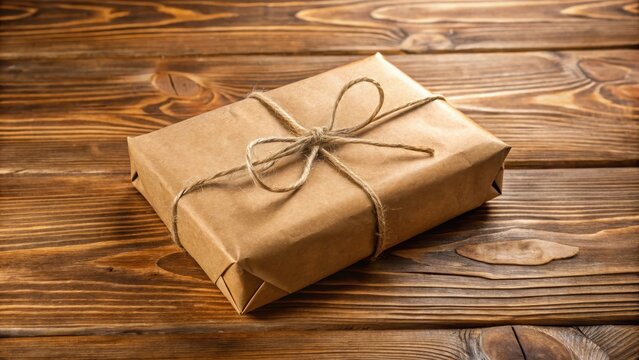 Wrapping brown paper parcel with twine or string on wooden table,parcel delivery,  parcel delivery, parcel, wrapped