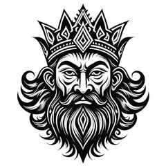 Fototapeta premium Tribal King Head Illustration – Classic and Elegant Monochrome Design