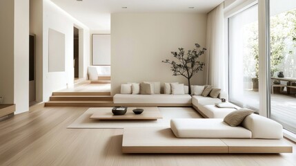 Serene Minimalist Living Room Design: Modern Japanese-Inspired Interior
