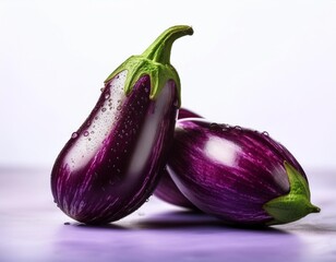 Close-Up of Fresh Purple Eggplants Showcasing Vibrant Color, Organic Shapes, and Rich Texture for Culinary and Agricultural Themes