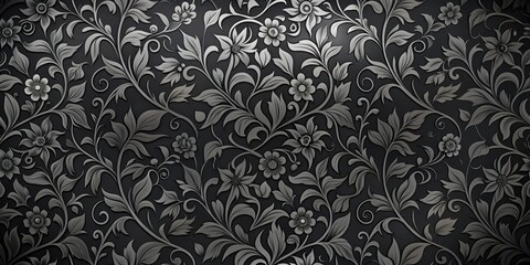 Elegant, high-end black charcoal floral wallpaper pattern with intricate vine designs and delicate petals, perfect for luxury bedrooms or living rooms , luxury wallpaper, formal interior
