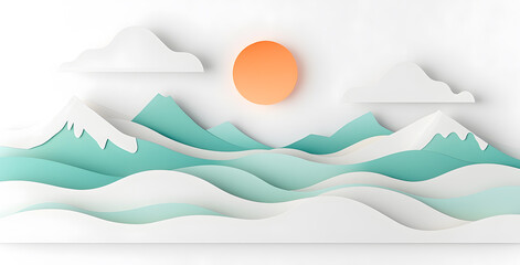 Obraz premium Landscape with mountains and sea waves in paper cut style