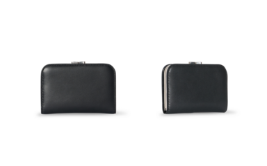 Set of women's classic black leather wallet collection, credit cards wallet mockup, leather wallet, transparent background, all side view