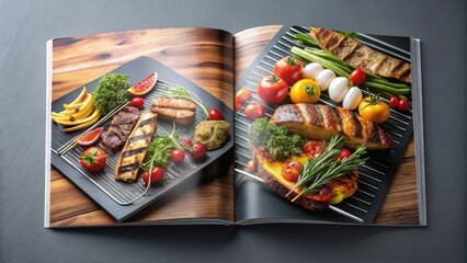 Modern Brochure with Grilled Food Display,culinary art,  culinary art, modern design, utensils, plate