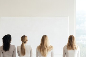 Obraz premium Group of women facing blank wall, symbolizing contemplation and