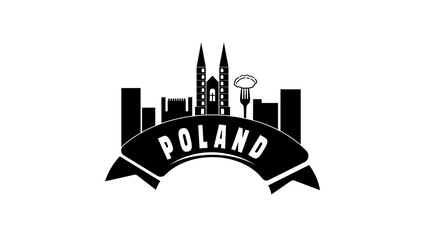 Fototapeta premium Travel to Poland, Black Isolated Silhouette