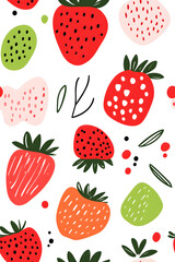 Hand-drawn seamless pattern with cute strawberry