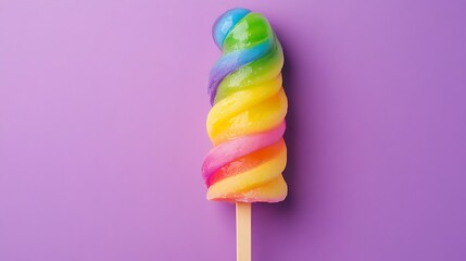 Closeup of colorful spiral popsicle isolated on purple background