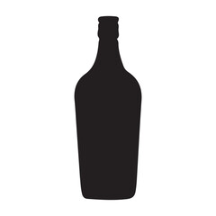 alcohol bottle. Black silhouette of a vessel for various types of drinks. Wine, beer, rum, whiskey, liquor, cognac. Black illustration on white background.