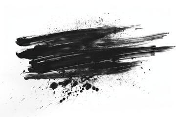 close up horizontal isolated image of an abstract brushstroke of black paint over a white neutral background, cut out
