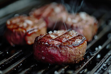 close up horizontal detailed image of meat cooking on the grill