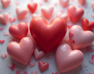 Obraz premium A collection of 3D hearts with different colors and gradients, showcasing glossy and matte finishes, on a transparent background.