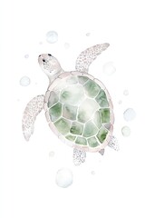 Obraz premium Graceful turtle glides through clear water, surrounded by soft b