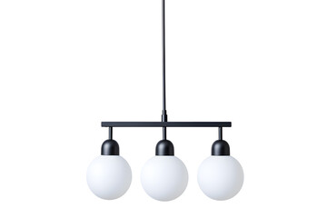 Modern chandelier with a cluster of hanging white glass orbs isolated on white background