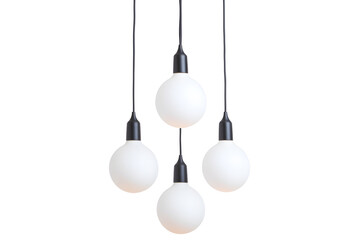 Modern chandelier with a cluster of hanging white glass orbs isolated on white background