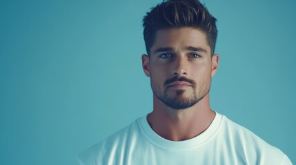 Obraz premium Stylish bearded man in white shirt, a portrait of modern masculinity and simple elegance