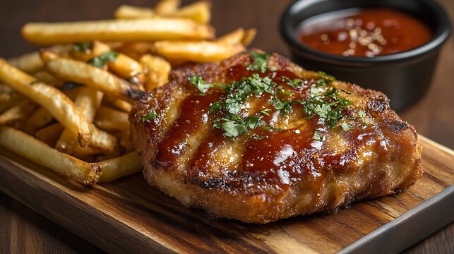 Costeleta de porco panada breaded pork cutlet with fries