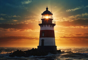 Signal beacon. Lighthouse lights the way. Generative AI