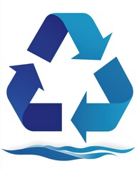 Blue and Green Recycling Symbol with Water Wave Motif Design