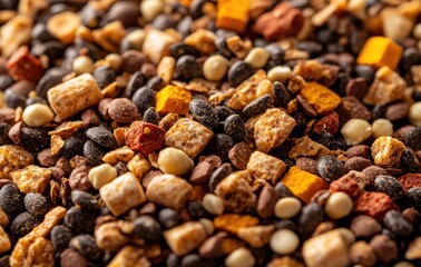 Obraz premium Close-Up of Colorful Mixed Seeds and Grains Textures for Culinary and Nutritional Applications, Perfect for Recipes or Dietary Promotions