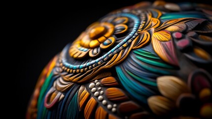Intricate Hand-Carved Sphere: A Symphony of Color and Texture