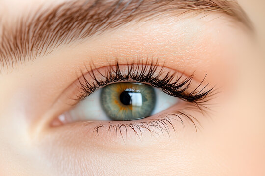 A woman's eye is open and has a green tint