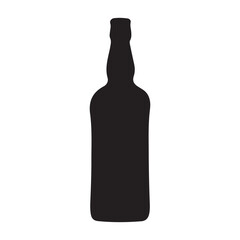 alcohol bottle. Black silhouette of a vessel for various types of drinks. Wine, beer, rum, whiskey, liquor, cognac. Black illustration on white background.