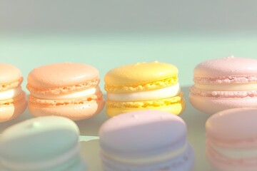 Obraz premium Delicate macarons in pastel shades arranged harmoniously, evokin