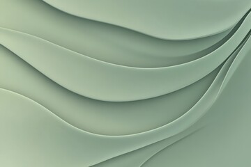 Fototapeta premium Abstract mute green liquid metal background. Holographic techno smooth gradient waves industrial backdrop. Shining bent surface with ripples, reflections. Swirl green fluid melting wavy flowing motion