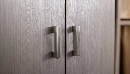 Close-Up of Stylish Light Gray Cabinet Handles in Modern Scandinavian Kitchen Interior