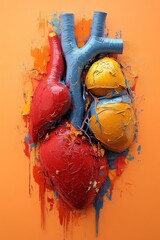 Obraz premium Abstract painted heart, vibrant colors, textured.