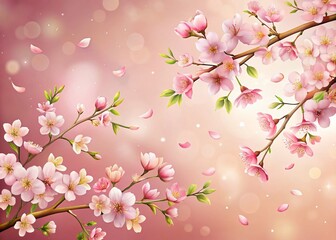 Fototapeta premium Delicate Hand-Drawn Cherry Blossoms on Pink Background - Spring Floral Design