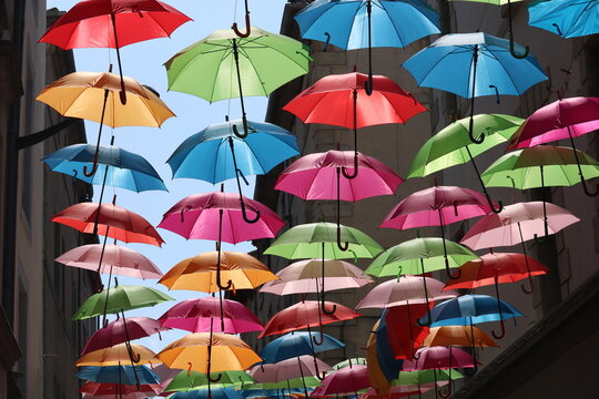 colorful umbrellas in the city