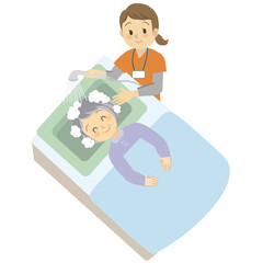 訪問看護のサービス内容＿洗髪・清拭・入浴介助等のカットイラスト
