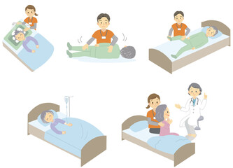 訪問看護のサービス内容＿カットイラストのセット5点＿透明・白バック
