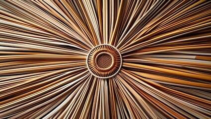Obraz premium Radial Pattern Woven Bamboo Wall Art Texture Abstract Design Center Focus