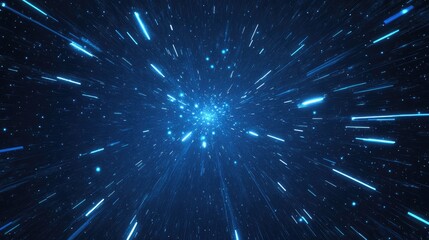 Obraz premium Abstract Blue Background with Shining Stars, Rays of Light, Motion Effects, and Glowing Night Sky, Space Wallpaper for Posters or Covers