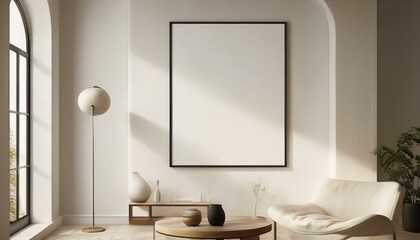 Frame mockup, ISO A paper size. Living room wall poster mockup. Interior mockup with house background. Modern interior design. 3D render
 Image