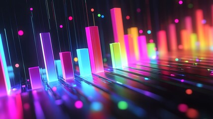 Bar graph data, abstract neon background, tech