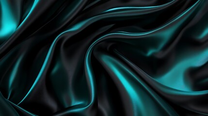 Obraz premium Black and teal wavy silk fabric for background use