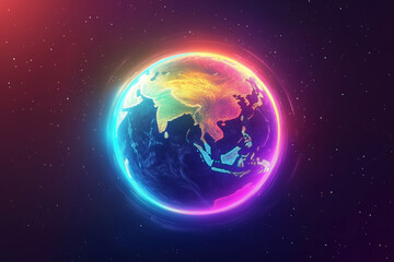 Fototapeta premium A glowing neon hologram of the Earth on a dark background