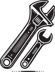 Black Adjustable Wrench Silhouette Vector, High-Quality Illustration on White Background