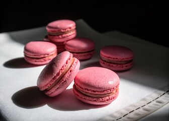 Obraz premium Delicious Pink Macarons on White Background - Night Photography